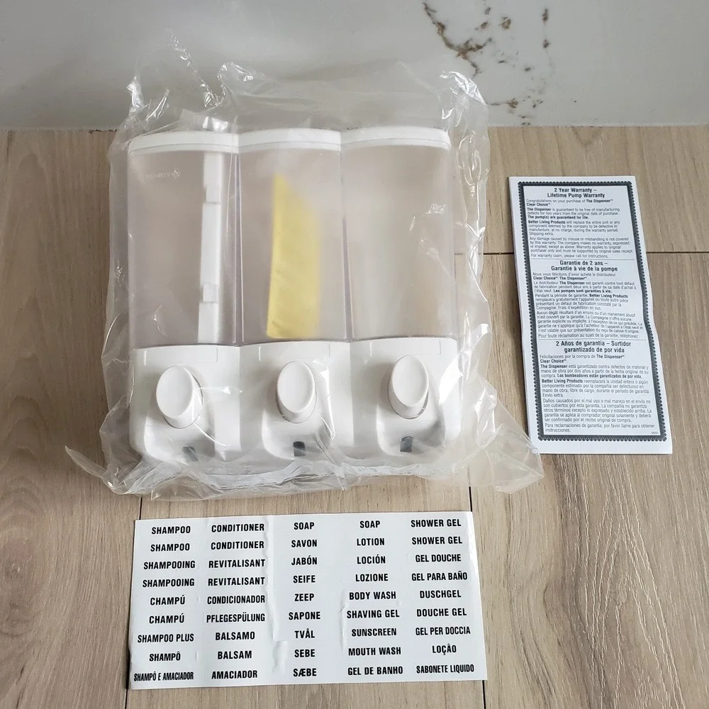 Clear Choice The Dispenser 3 Sections Shampoo Soap + Better Living Products NIB